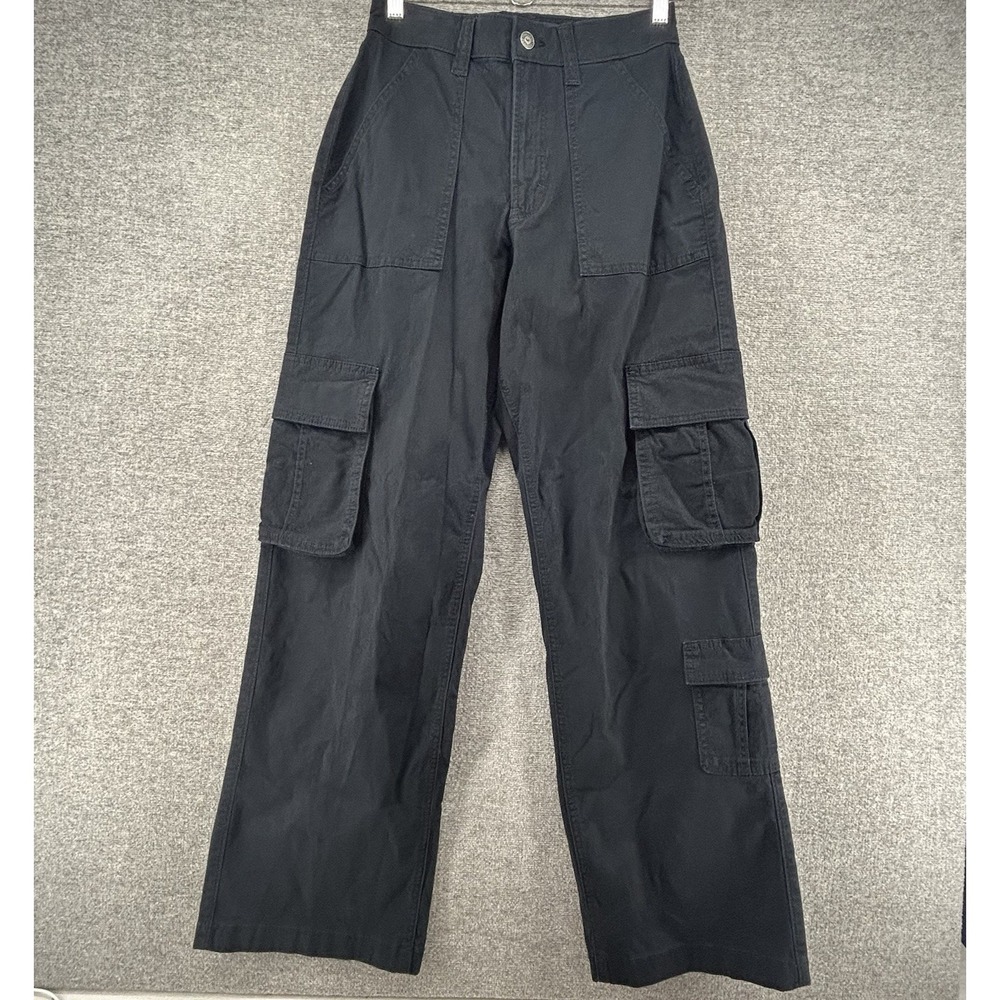 Hollister Ultra High Rise Baggy Cargo Pants Women Size‎ 26R Black Casual